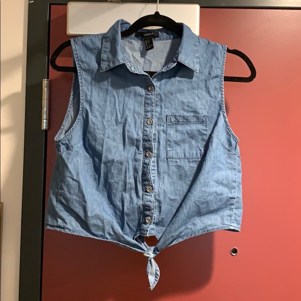 Denim twist tie top